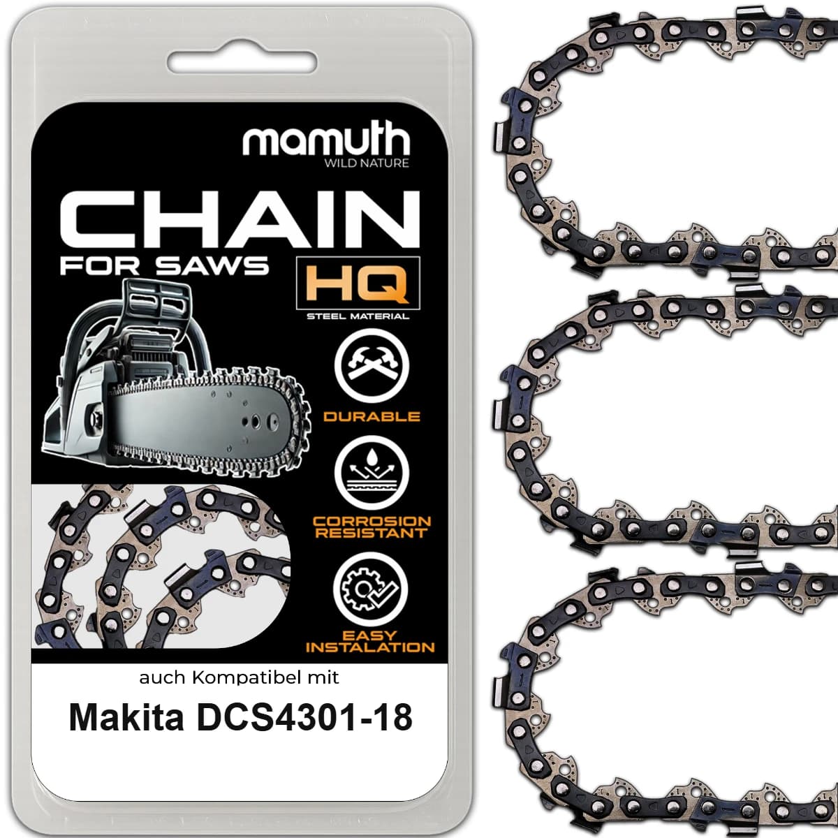3x Saw chain 45cm 1,3mm 0,325" 72TG for Makita DCS4301-18