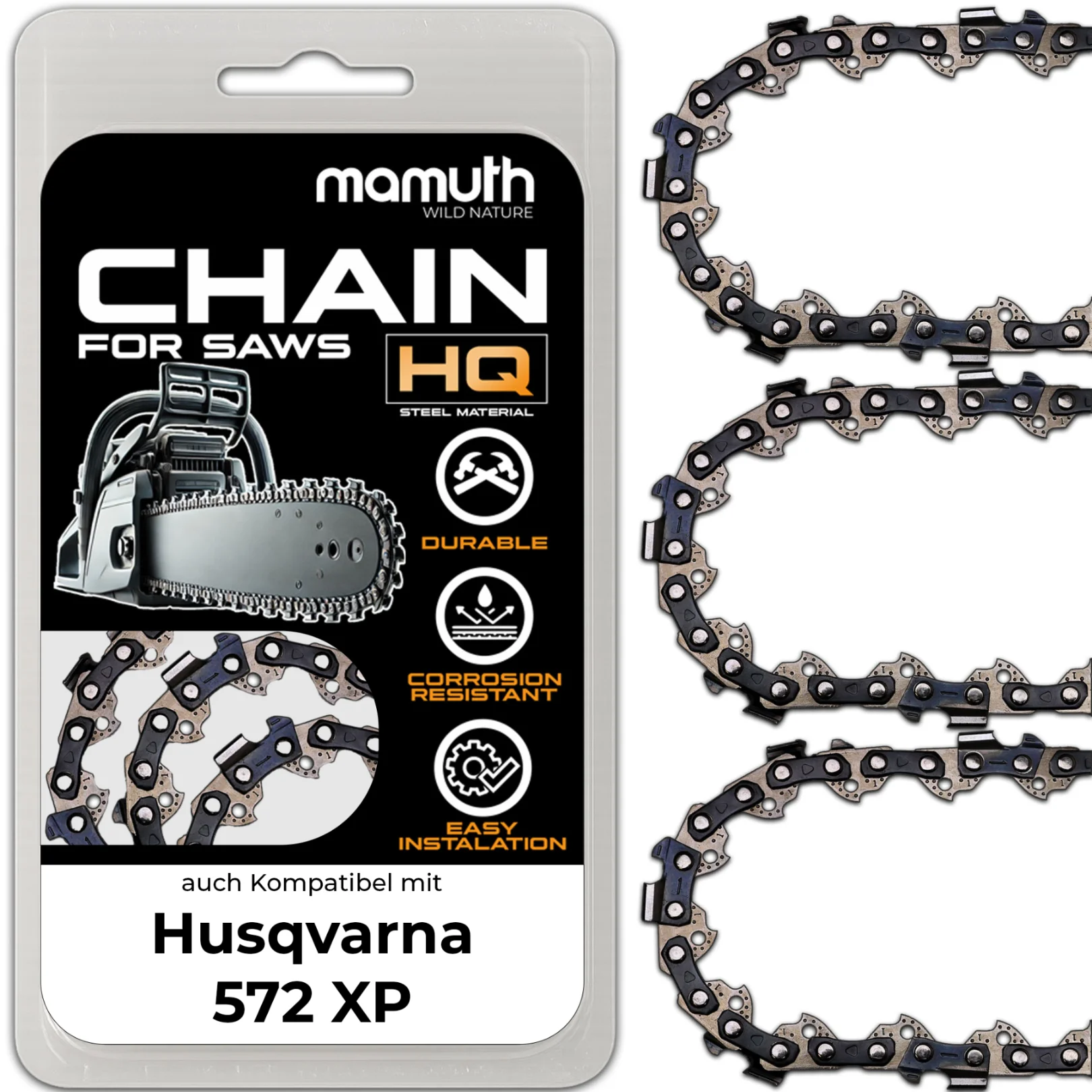 3x Chainsaw chain 75cm 1,6mm 92 TG for Husqvarna 572 XP