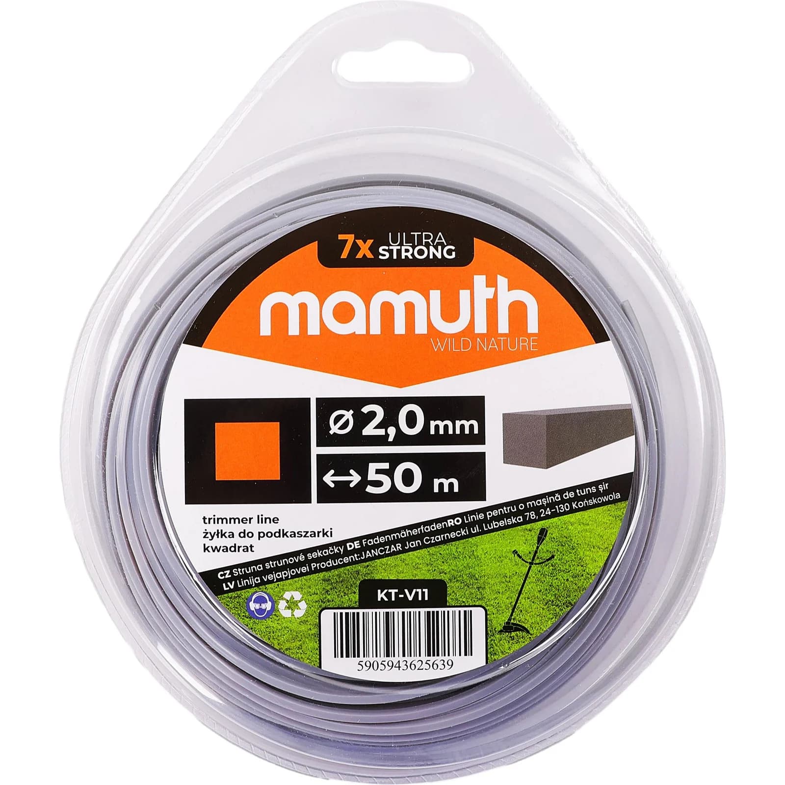 Mowing Line 2.0mm 50m QUADRATIC Brush Cutter Grass Trimmer Replacement Line for Spool