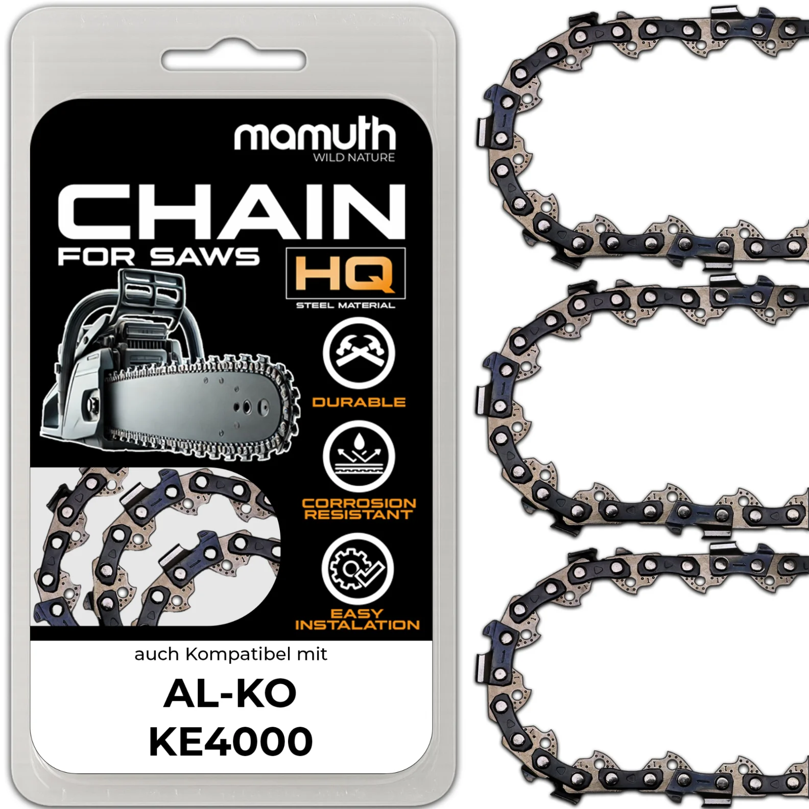 3x chainsaw chain 40cm 1,1mm 3,8" 57TG for AL-KO KE4000