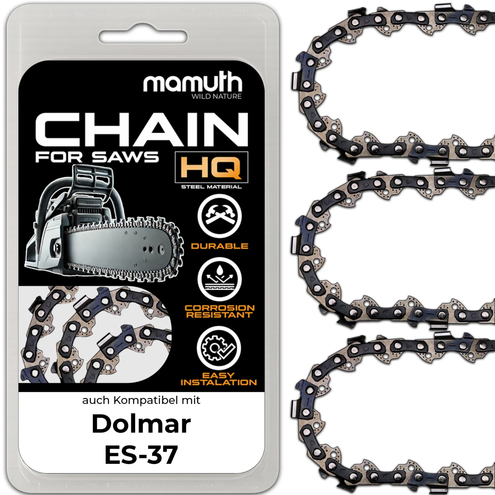 3x Chain 35cm 1.1mm 3/8" 52 TG for Dolmar ES-37